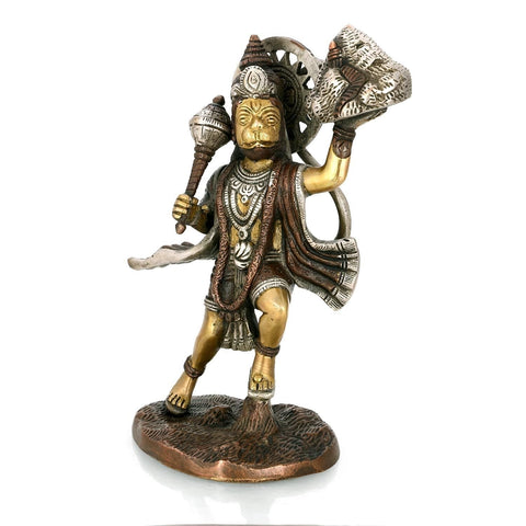 Brass Hanuman Idol Holding Sanjeevani Booti Mountain Statue