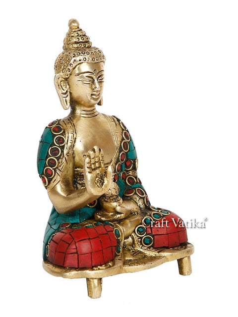 Fengshui Buddha Idol Brass Statue With Colorful Stone Work Bts256