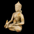 Brass Tibetan Buddha Statue With Sacred Kalash Figurine