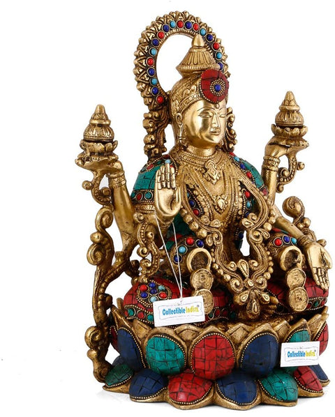 Devi Lakshmi Idol Sitting on Lotus Base Sculpture Showpiece 