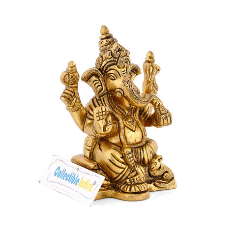 Brass Sitting Lakshmi Ganesha Idol Murti Statue