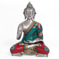 Abhaya Buddha Brass Turquoise Stone Showpiece