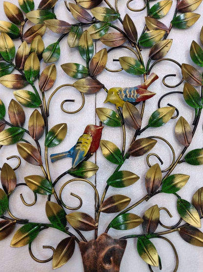 Multicolor Metal Tree Birds Sitting On Branches Wall Art Decor Showpiece
