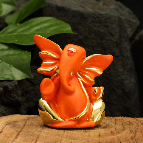 Gold Plated Red Terracotta Ganesha Statue Gmas147