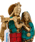 Radha Krishna Brass Divine Idol With Stone Work Figurine 