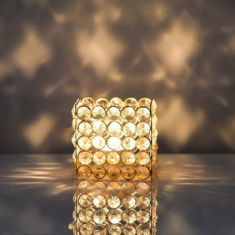 Metal Square Shape Crystal Tealight Candle Holder