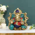 Brass Ganesh Statue With Inlay Work On Body Decorative Idol