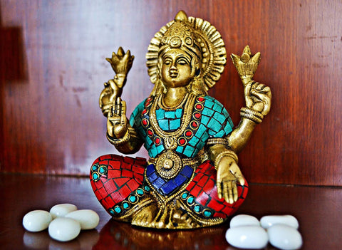 Brass Lakshmi Ji Idol In Blessing Posture Worship Figurine