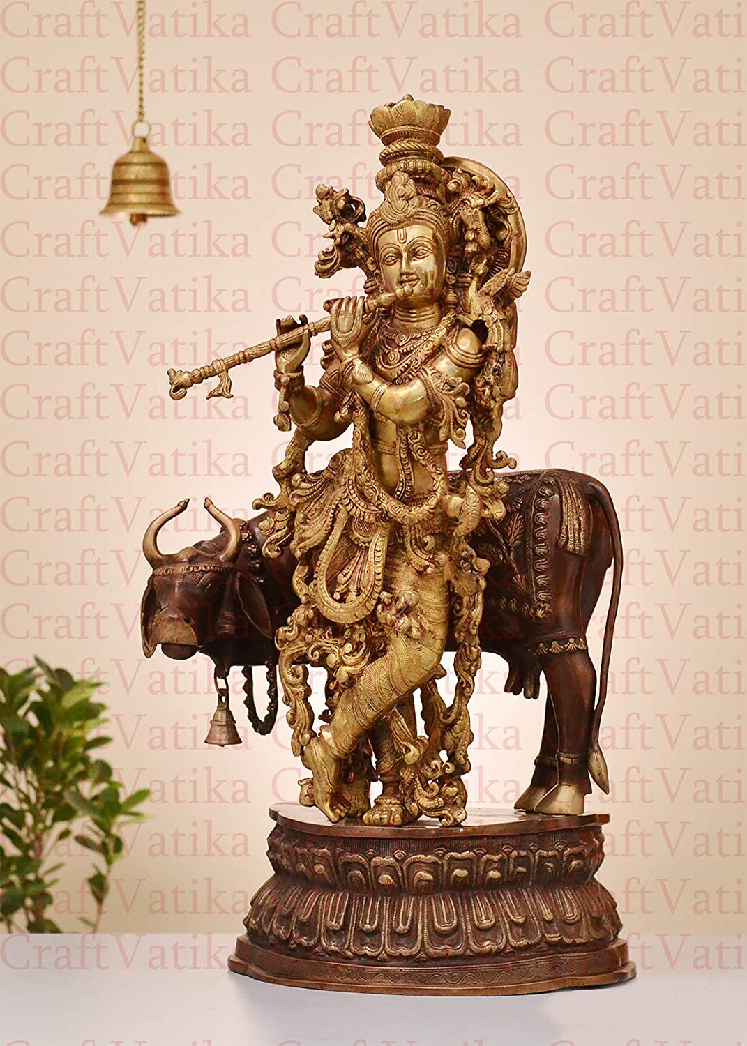 Lord Krishna Playing Flute Standing Sculpture Decorative Statue