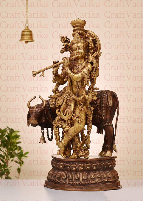 Lord Krishna Playing Flute Standing Sculpture Decorative Statue