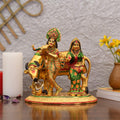 Colorful Radha Krishna Standing With Kamdhenu Cow Showpiece Rkbs110