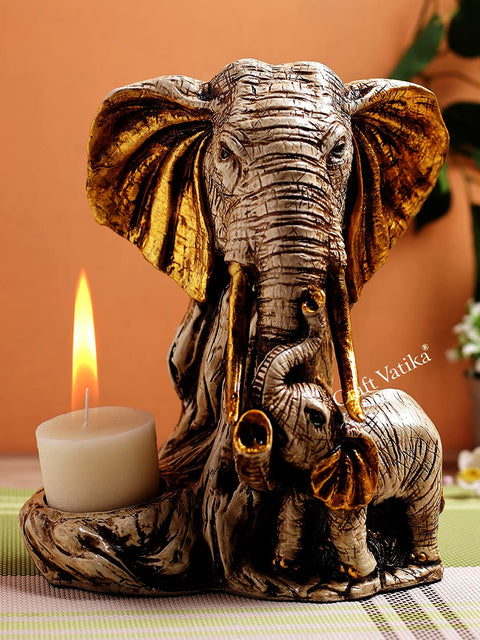 Resin Elephant Statue with Embedded Tealight Holder