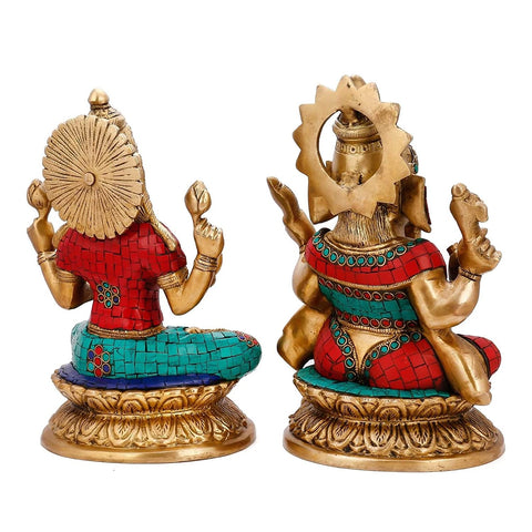 Brass Set Of Sitting Laxmi Ganesh Idol Murti Showpiece