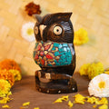 Wooden Carving Hand-painted Owl Statue With Multicolored