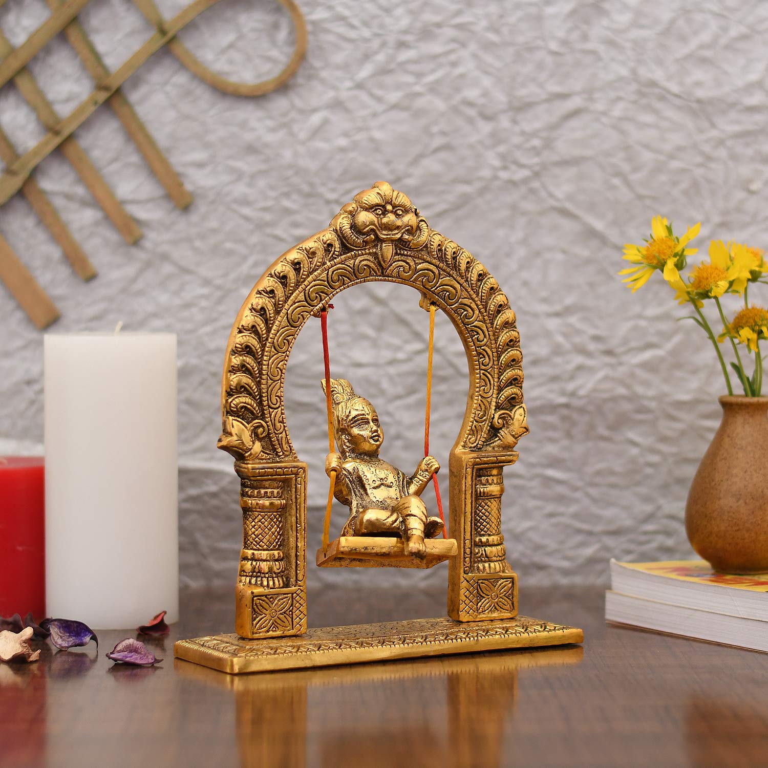 Metal Bal Krishna Ladoo Gopal On Swing Jhula Idol Statue Kbs143