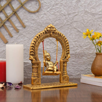 Metal Bal Krishna Ladoo Gopal On Swing Jhula Idol Statue Kbs143
