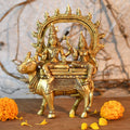 Lord Shiva Parvati Sitting on Nandi Sculpture Brass Statue