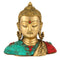 Brass Buddha Head Bust Idol Turquoise Stone Showpiece Statue Bts244