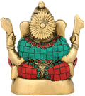 Brass Ganesha Statue with Turquoise stone inlay work
