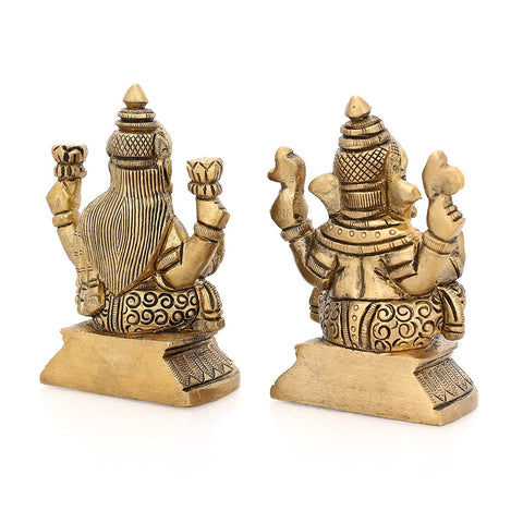 Goddess Lakshmi God Ganesha Brass Deity Figurine