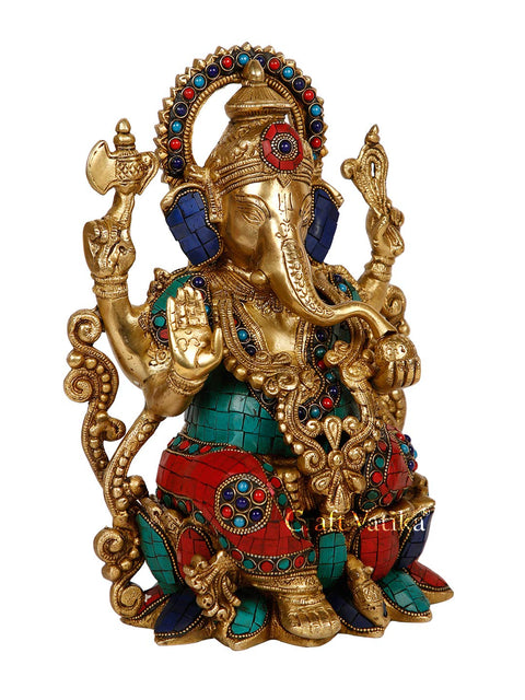 Large Lotus Sitting Ganesh Brass Idol