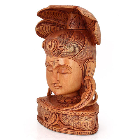 Lord Shiva Head Sculpture Decorative Wooden Idol