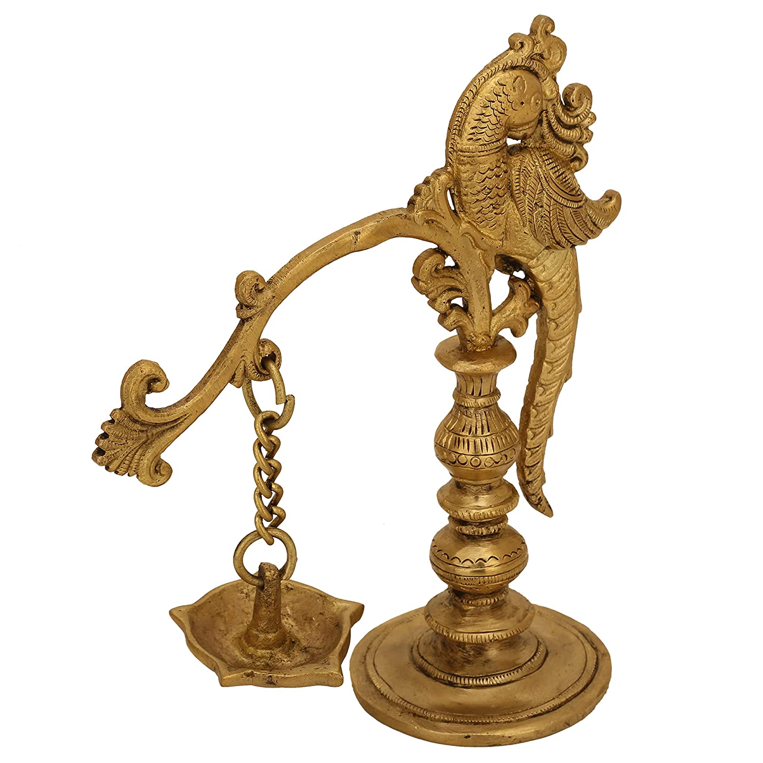 Brass Traditional Peacock Diya Oil Lamp Hanging Showpiece