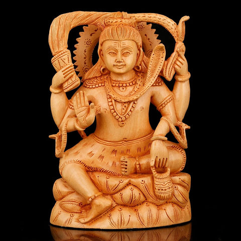 Wooden Sculpture of Blessing Shiva Handmade Statue