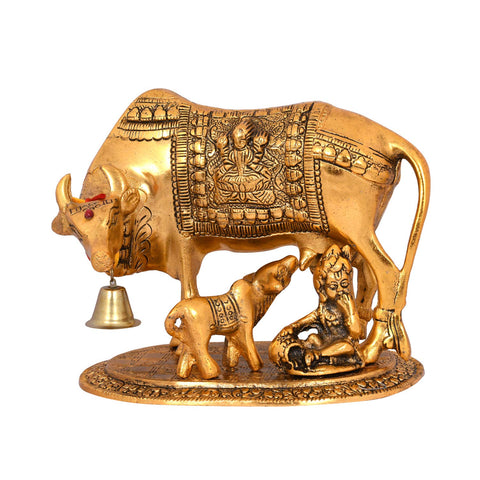 kamdhenu cow with calf, kamdhenu cow statue, kamdhenu cow showpiece figurine, animal showpiece, vastu, feng shui items