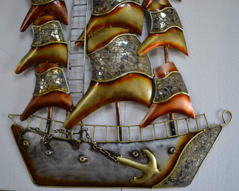 Metal Ship Mounted Wall Hanging Showpiece