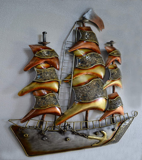 Metal Ship Mounted Wall Hanging Showpiece