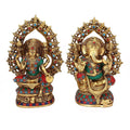 Pair of God-Goddess Lakshmi Ganesha Ring Turquoise Statue
