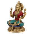 Hand Carved Brass Idol of Goddess Lakshmi With Inlay Work