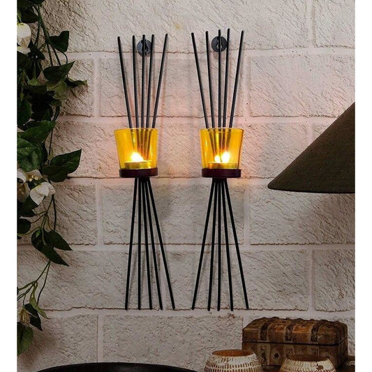 Iron Black Wall Sconce Glass Cup Candle Holder