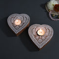 Wooden Heart Shaped Printed Tealight Holder