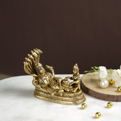 Resting Lord Vishnu With Goddess Laxmi Brass Idol Vbs119