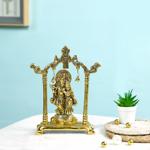 Radha Krishna Metal Idol Standing On Base Statue