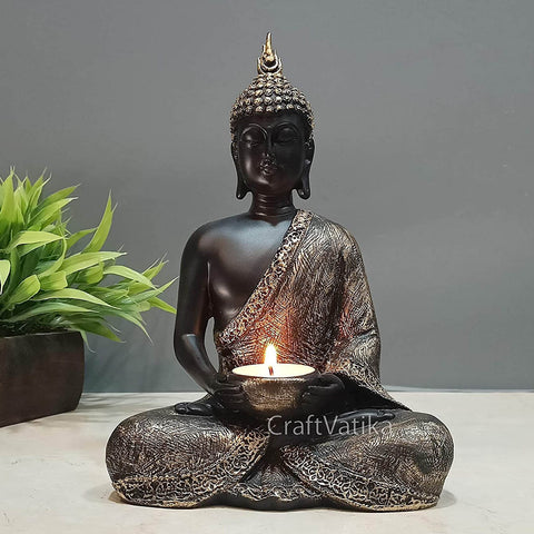 Sitting Buddha Showpiece Statue Tealight Candle Holder