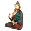 Multicolored Blessing Abhaya Buddha Idol Brass Showpiece