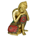 Brass Resting Buddha idol Statue with stone inlay work