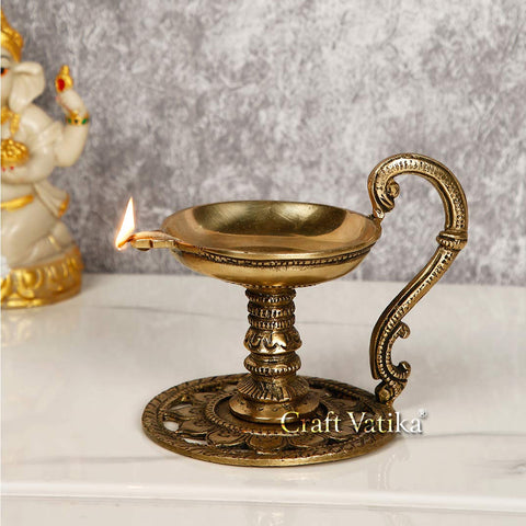 Brass Oil Lamp Diya for Puja & Festive Decor Handmade Diya 