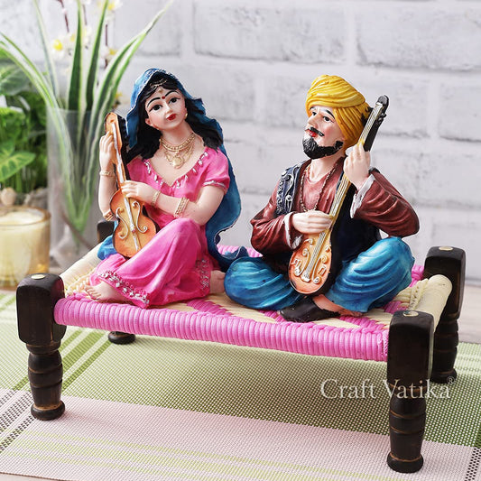 Punjabi Couple Playing Music Instrument Resin Statue