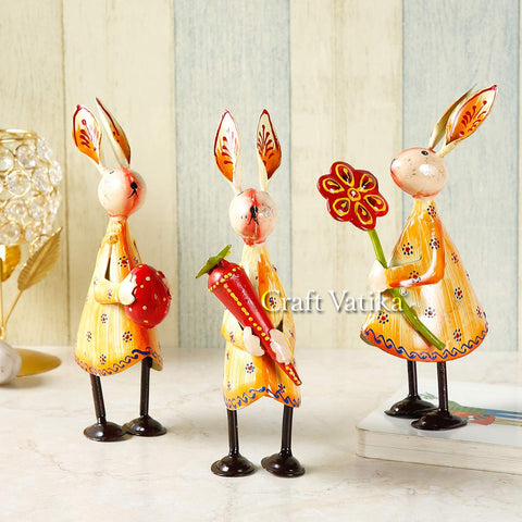 Iron Rabbit Handpainted Showpiece (Set Of 3)