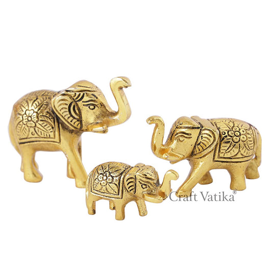 Metal Trunk Up Elephant Showpiece (Set Of 3)