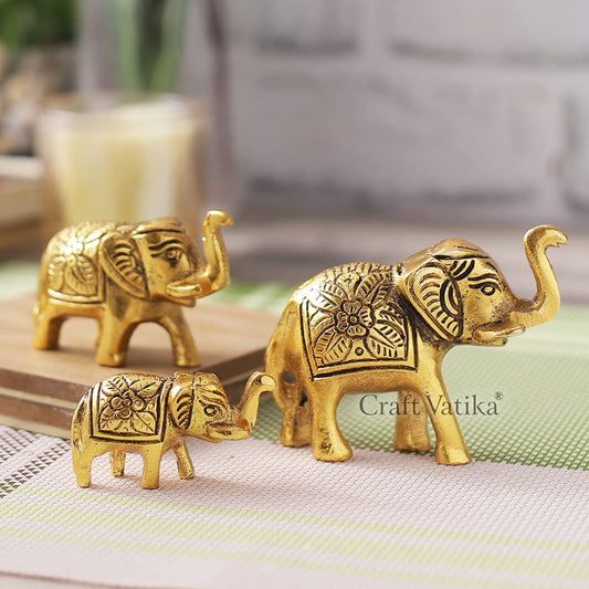 Metal Trunk Up Elephant Showpiece (Set Of 3)