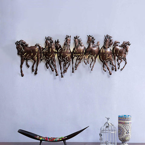 Metal Running Horses Wall Hanging Showpiece With Back LED Lights