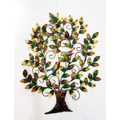 Multicolor Metal Tree Birds Sitting On Branches Wall Art Decor Showpiece 