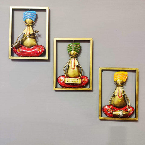 Handcrafted Metal Rajasthani Musicians Wall Art Hanging Showpiece Set 