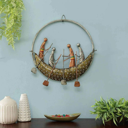 Iron Multicolor Round Boat Wall Hanging Showpiece