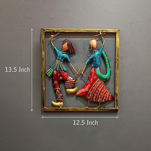 Couple Playing Dandiya Metal Wall Hanging Frame